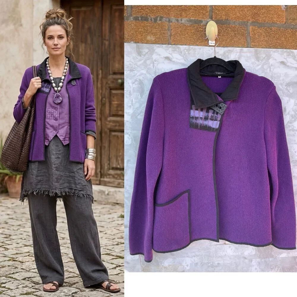 Vintage Jaskar Purple Knit Sweater | Hand Painted Whimsigothic Eclectic Core M